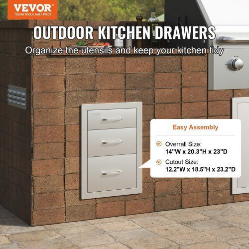 Vevor Stainless Steel 3 Drawer Handle 35x58cm Storage Cabinet Bbq 20.25x14yc3cbxgctv0