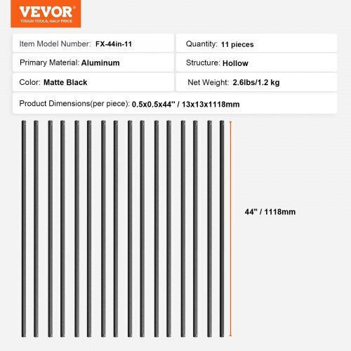 Σετ 11 Μεταλλικών Κάγκελων Σκάλας Vevor 44''x0.5'' Αλουμινίου Βίδες Fxklgz44yc1064c94v0