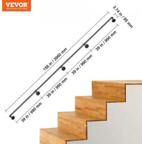 Vevor Stair Handrail 13ft 440lbs Industrial Steel Handrail Indoor Outdoor Tzbgsltfsgy13yh9hv0