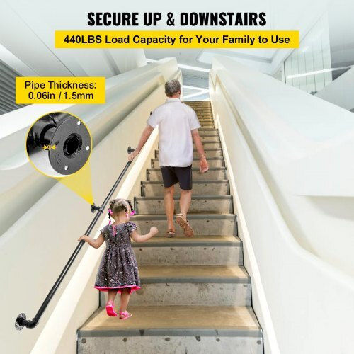 Vevor Stair Handrail 9ft 440lbs Industrial Steel Handrail Indoor Outdoor Tzbgsltfsgyg9vdeuv0