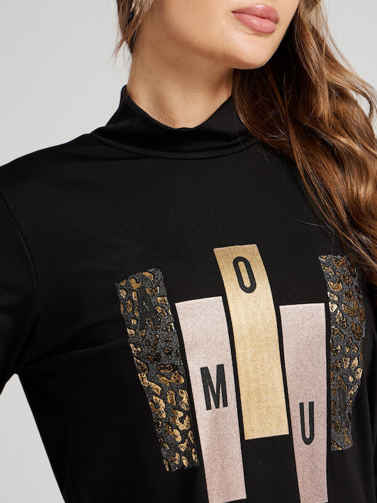 Women's Blouse Long Sleeve Turtleneck Black