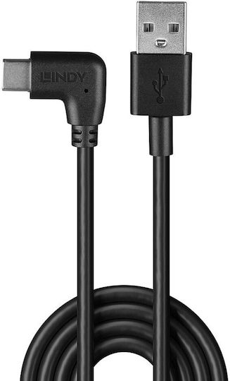 Lindy Angle (90°) USB 2.0 Cable USB-C male - USB-A 15W Black 1m