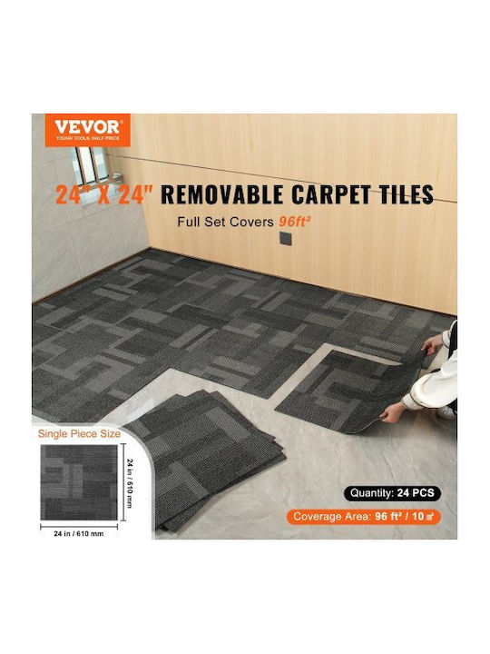 Vevor Carpet Tiles 24"x24" Built-in Backing Easy Installation 24 Tiles Mixed Gray Kcxfkdt2424yhlixbv0