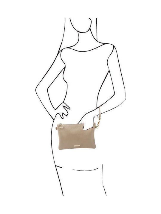 Leder Damen Kupplung Helle Taupe