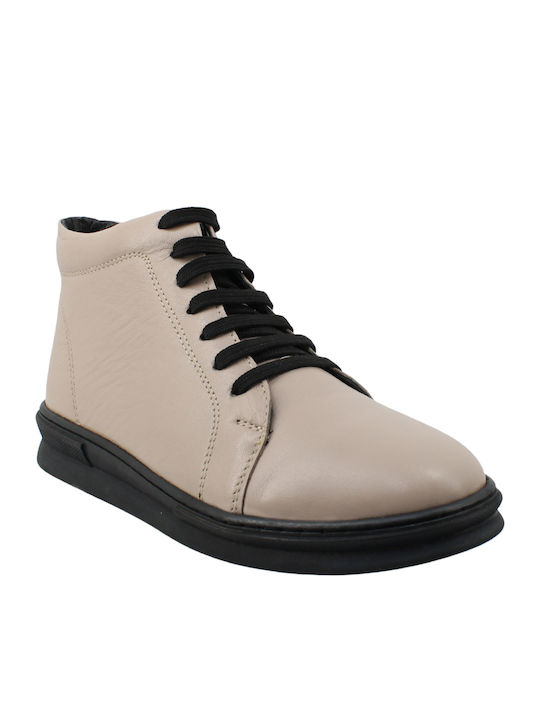 Leather Women's Ankle Boots Beige