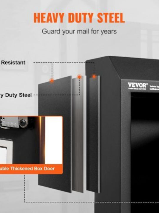 Vevor Γραμματοκιβώτιο Εξωτερικού Χώρου Inox σε Μαύρο Χρώμα