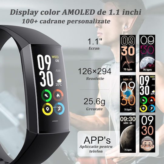 Fitness-Armband 1,1 Zoll AMOLED-Bildschirm Vichematech Android iOS Voll-Touch Magnetisches Laden Bluetooth Wasserdicht IP67 SMS Anruf App-Benachrichtigungen Mehrere Sportmodi Monitor