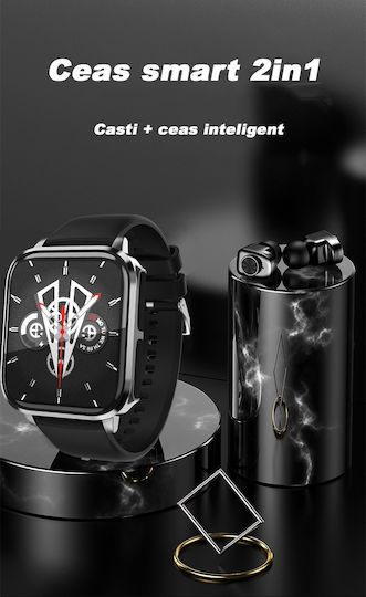 2in1 Smartwatch Bluetooth 5.0 Headphones Wireless Vichema Tech 1.83 Inch Display Ip66 Full Touch App Notifications Call Answering Selfie Function Fitness Monitoring Health Tracking