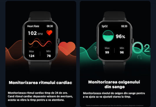Brățară Fitness Smartwatch Vichema Tech, Ecran Tactil Complet 1.83ʺ HD, Sunet 3D, Apel Bluetooth, Asistent Vocal, IP67, Jocuri, Notificări Aplicații, Monitorizare Sănătate Sportivă, Peste 100 de Moduri