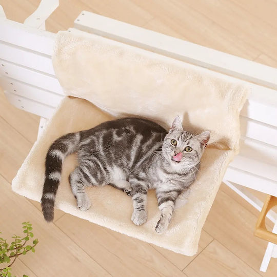 Hamac pentru pisici cu cârlige de agățat metalice, blană, M46xL30xÎ25cm, bej