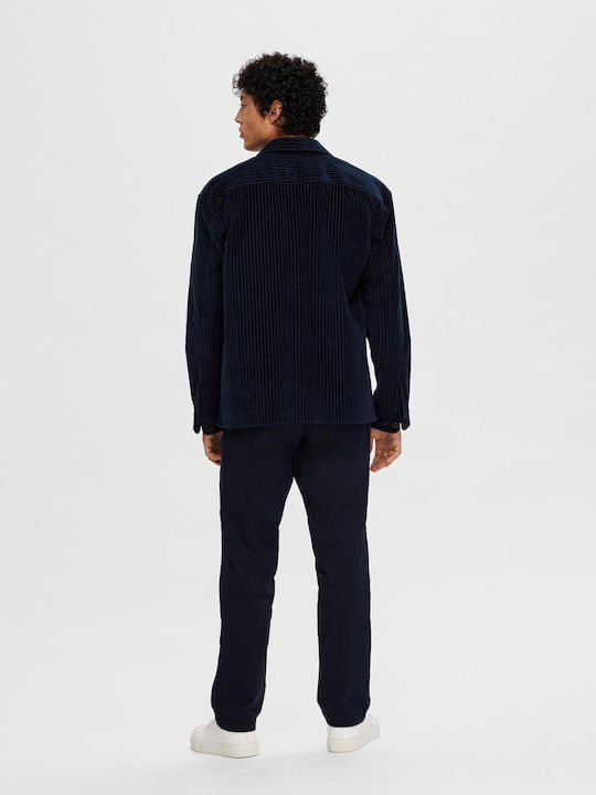 Selected Long-sleeved Corduroy Shirt Blue