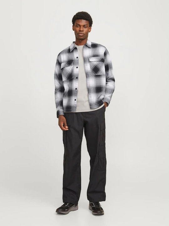 Long Sleeve Cotton Overshirt In Wide Line Checked Black