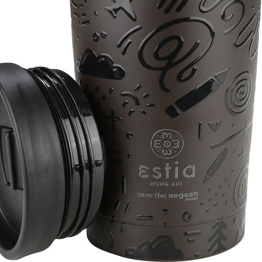 Estia Travel Mug Save The Aegean Recyclable Glass Thermos Stainless Steel BPA Free 350ml Noir Echo with Straw