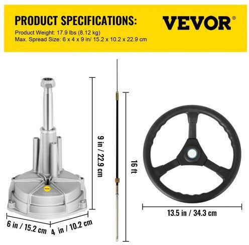 Vevor 16' Boat Steering System 13" Wheel Xwyyfxb16ycdfxp01v0