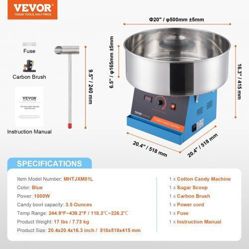 Vevor Επαγγελματική Μηχανή για Μαλλί της Γριάς 1000W