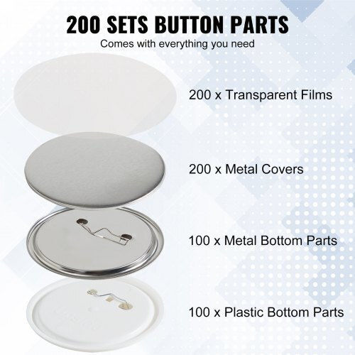Set of 200 Buttons 75mm Button Maker Machine Vevor Xzgslh75mm200w5sav0
