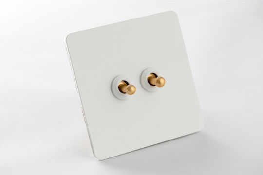 Retroswitch Elite Matte Metal Switch Luxury Switch Matte White Finish Golden Details 2 Gang 2 Way