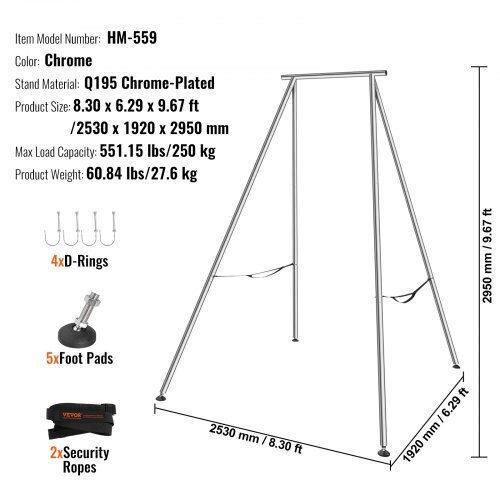 Vevor Aerial Yoga Frame 2.95m 250kg Chrome-Plated Steel Indoor Outdoor Kj293m000000q9l4jv0