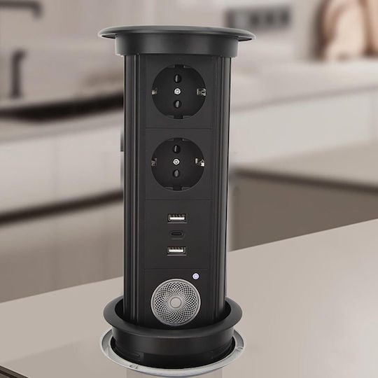 Vichema Pop-up Smart Rise Socket Built-in Countertops Furniture Office Smart Charging From Tempered Glass Aluminum Alloy 1x Bluetooth Speaker Tower Eu Socket Usb-c