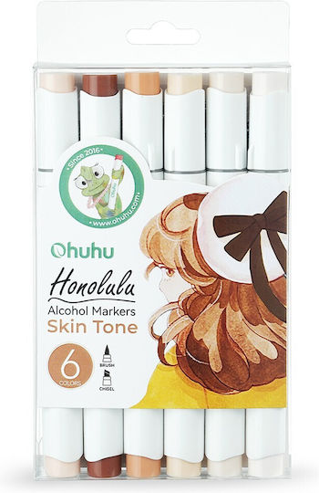 Ohuhu Alcohol Markers Skin Tones Dual Tip Brush Chisel 6 Colors