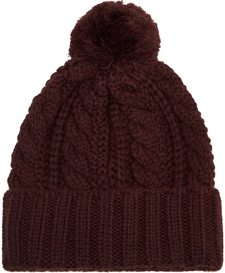 Harper Pom Beanie Beanie Knitted in Brown color