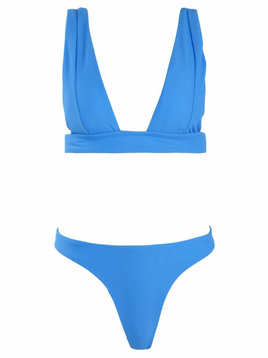 Luigi Padded Bikini Set Triangle Top & Brazil Bottom with Adjustable Straps Blue