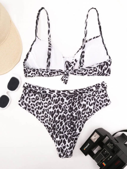 Luigi Bikini-Set mit Verstärkung Hohe Taille Tierdruck White