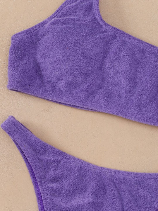 Terry Bikini Set One Shoulder High Waist Purple