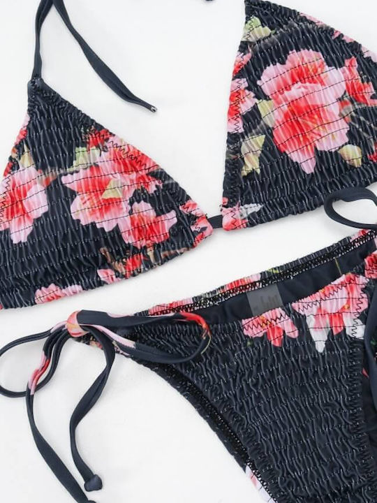Bikini Set Triangle Floral Dark Blue