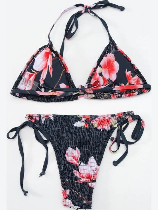 Bikini Set Triangle Floral Dark Blue