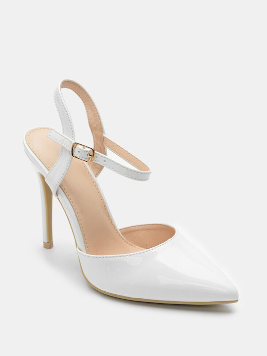 Luigi Pointed Toe White Heels with Strap