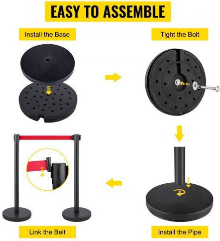 Vevor Crowd Control Barrier Set 6 Pieces Red Belt 2m Black Easy Assembly