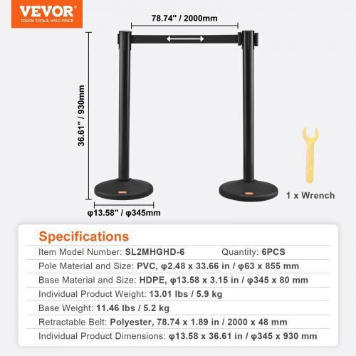 Vevor Barrier Set Crowd Control Belts 6 Pieces Zgglzhsslzx6p36ajv0