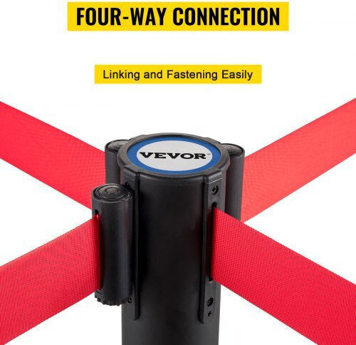 Vevor Crowd Control Barrier Set 6 Pieces Red Belt 2m Black Easy Assembly