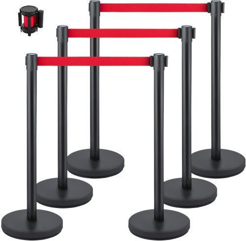 Vevor Crowd Control Barrier Set 6 Pieces Red Belt 2m Black Easy Assembly