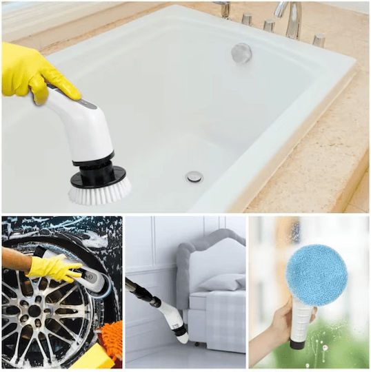 Plastic Rotating Cleaning Brush with Handle White