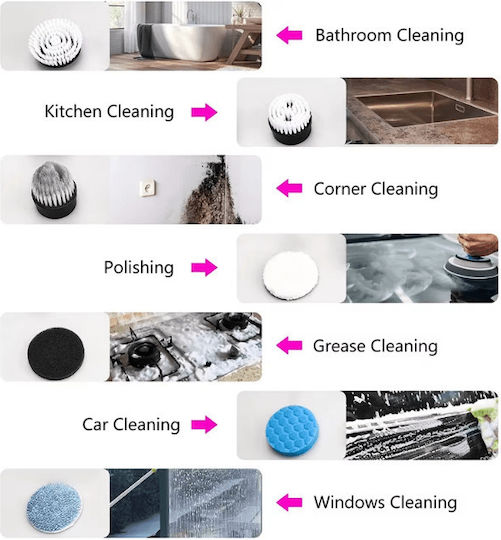Plastic Rotating Cleaning Brush with Handle White