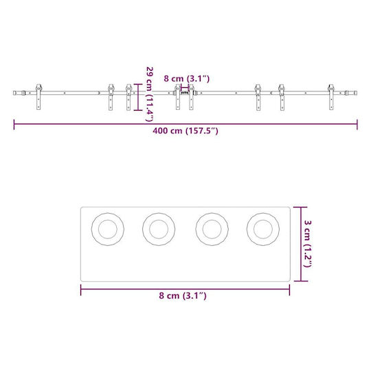 vidaXL Sliding Door Mechanism for Middle Door 400cm Black
