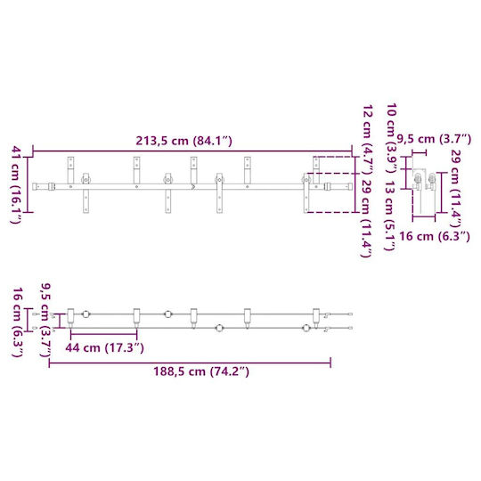 vidaXL Schiebetürmechanismus Für Türknaufe 213.5cm Schwarz