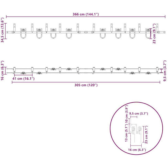 vidaXL Μηχανισμός Συρόμενης Μεσόπορτας 366cm Μαύρος