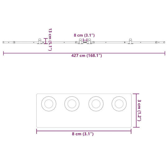 vidaXL Sliding Door Mechanism for Middle Door 427cm Black