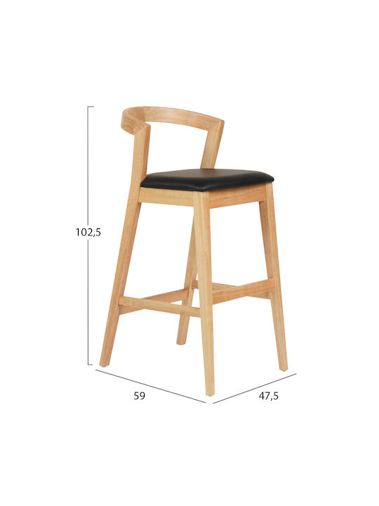 Stool Bar with Backrest Upholstered with Leatherette Nami Oak-black