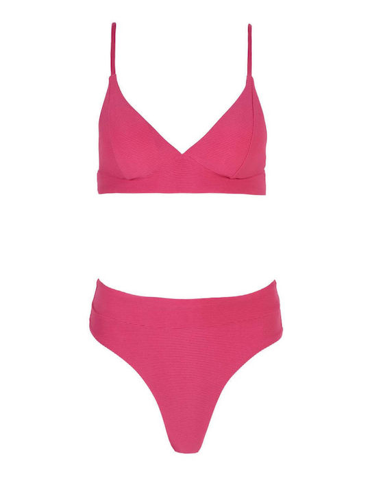 Bikini-Set mit Verstärkung Hohe Taille Fuchsia