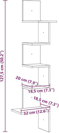 Ъглово Стенно Рафт Кафяв 32x32x127.5см