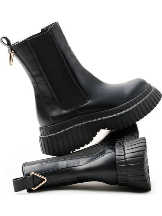 Leder Stiefeletten Damen Schwarz