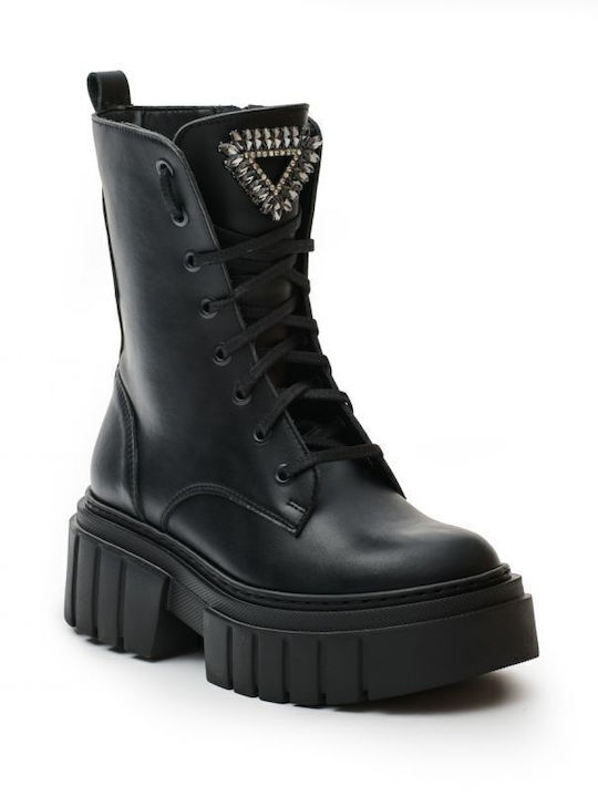 Leder Stiefeletten Damen Schwarz