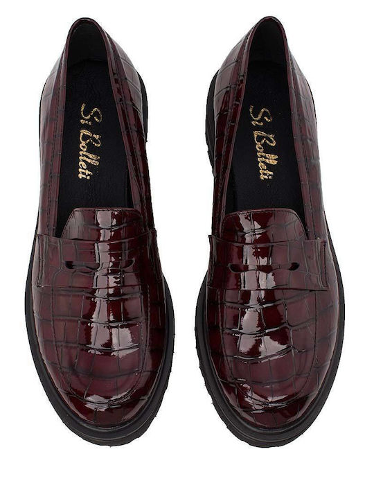 Patent Leather Women's Loafers in Burgundy Color