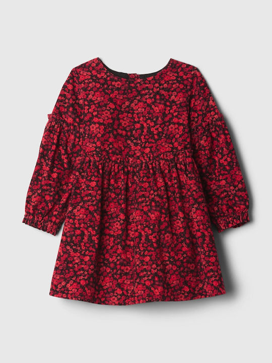 Rochie Fete Mânecă Lungă Floral Set Cu Chilot Roșu
