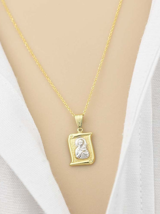 Goldjewels Necklace Double Amulet Virgin Mary from White gold 9 K