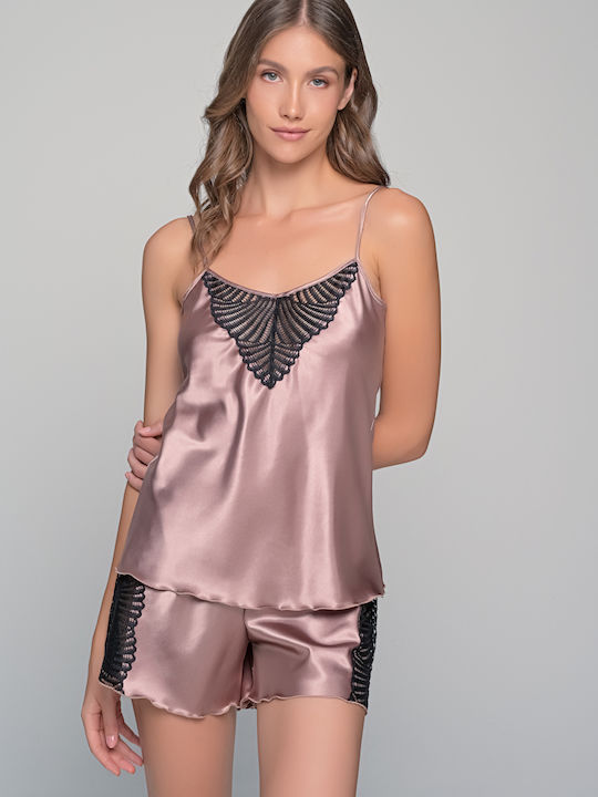 Milena by Paris Καλοκαιρινό Σατέν Babydoll Καφέ